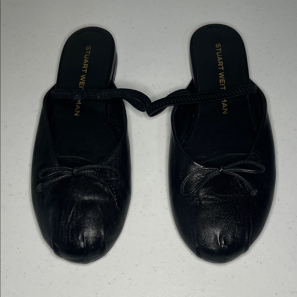 Stuart Weitzman Black Leather Mules